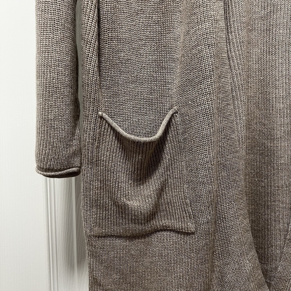 Open Front Ribbed Knit Long Cardigan Sweater Taupe XL - Picture 3 of 10